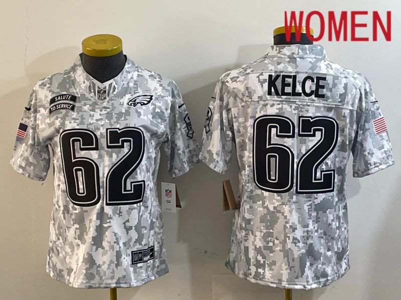 Women Philadelphia Eagles #62 Kelce Nike Arctic Camo 2024 Salute to Service Limited NFL Jersey style 1->women nfl jersey->Women Jersey